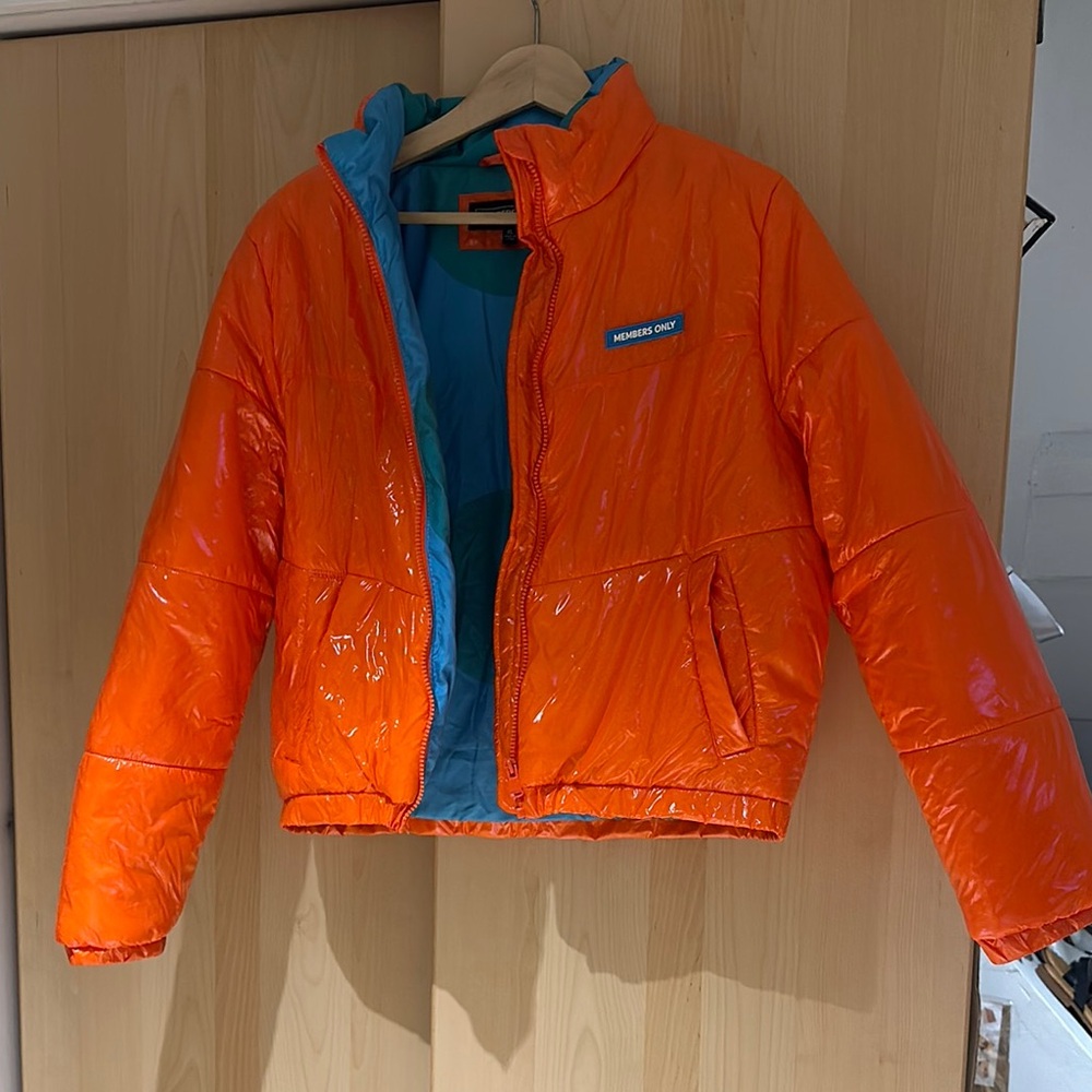 Members Only Orange and Blue Puffer Jacket